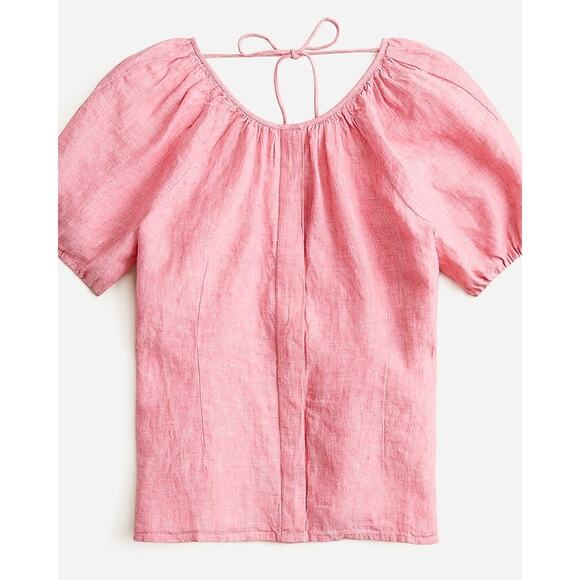 J.Crew Pink V-Back Short Sleeve Linen Top Size 0 NWT - Picture 2 of 9